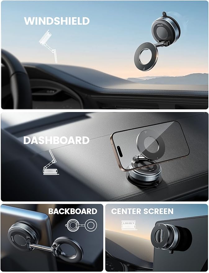 Car Phone Holder - [70 LBS for Mag safe Car Mount, 360°, Mobile Holder for Car/Mirror/Smooth Surface for All Phone