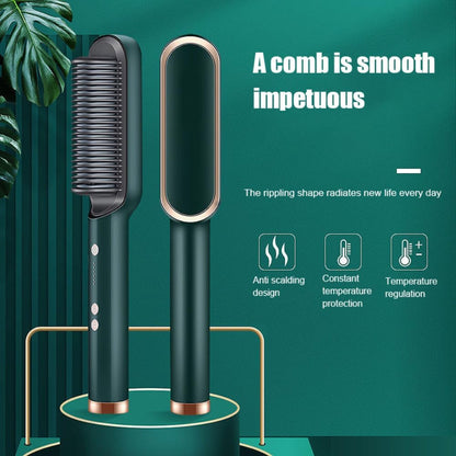 Hair Straightening Comb |  Electric Straightener Brush | Best for Curly Hairs ( Green )