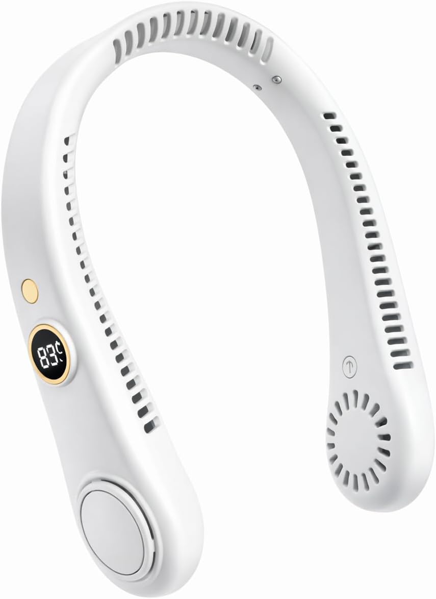 Vaneless Neck Hanging Fan | USB Rechargeable| Quiet & Lightweight for Indoor/Outdoor|Travel, Sports (WHITE)