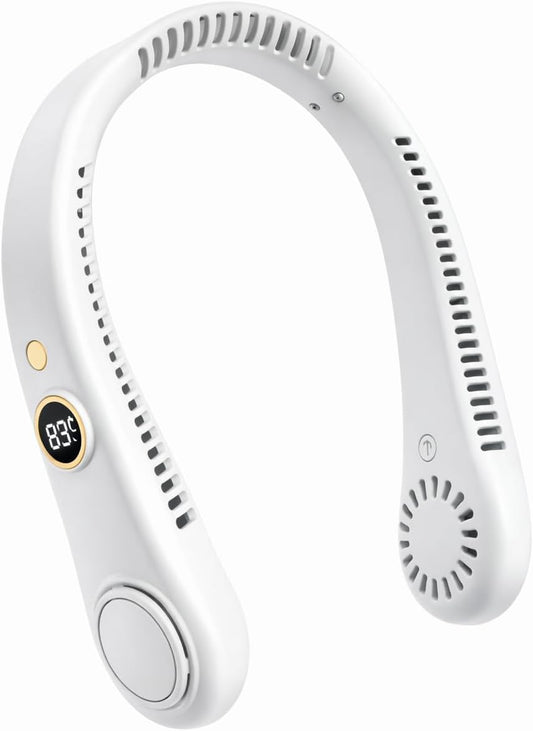 Vaneless Neck Hanging Fan | USB Rechargeable| Quiet & Lightweight for Indoor/Outdoor|Travel, Sports (WHITE)