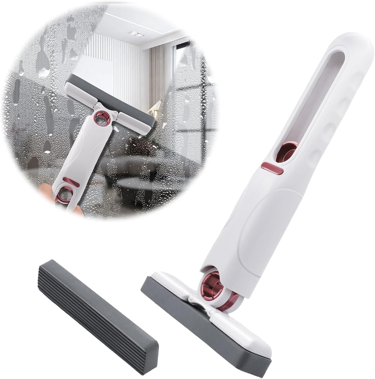 Portable Mini Cleaning Mop, Mini Sponge Mop, Wet and Dry Use Cleaning System, Mini Mop for Bathroom, Kitchen, Desktop, Glass, Living Room, Car (2 Sponge Head + 1 Squeeze Handle)