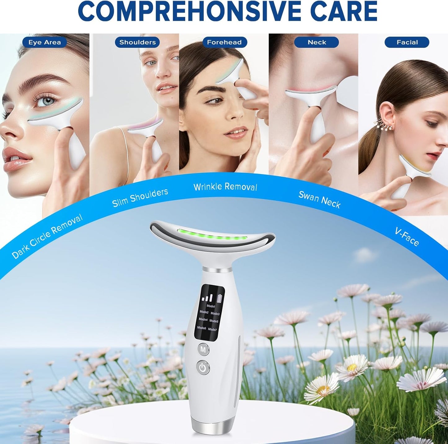 Face Massager Lift Device Electric: Facial Massager Lifting Machine Anti-Aging Neck Eye Device - 3 LED 42°C Heating EMS Microcurrent for Skin Firming - Neck Lifting Anti-Wrinkle Care Slimming Face