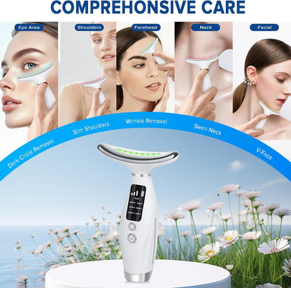 Face Massager Lift Device Electric: Facial Massager Lifting Machine Anti-Aging Neck Eye Device - 3 LED 42°C Heating EMS Microcurrent for Skin Firming - Neck Lifting Anti-Wrinkle Care Slimming Face