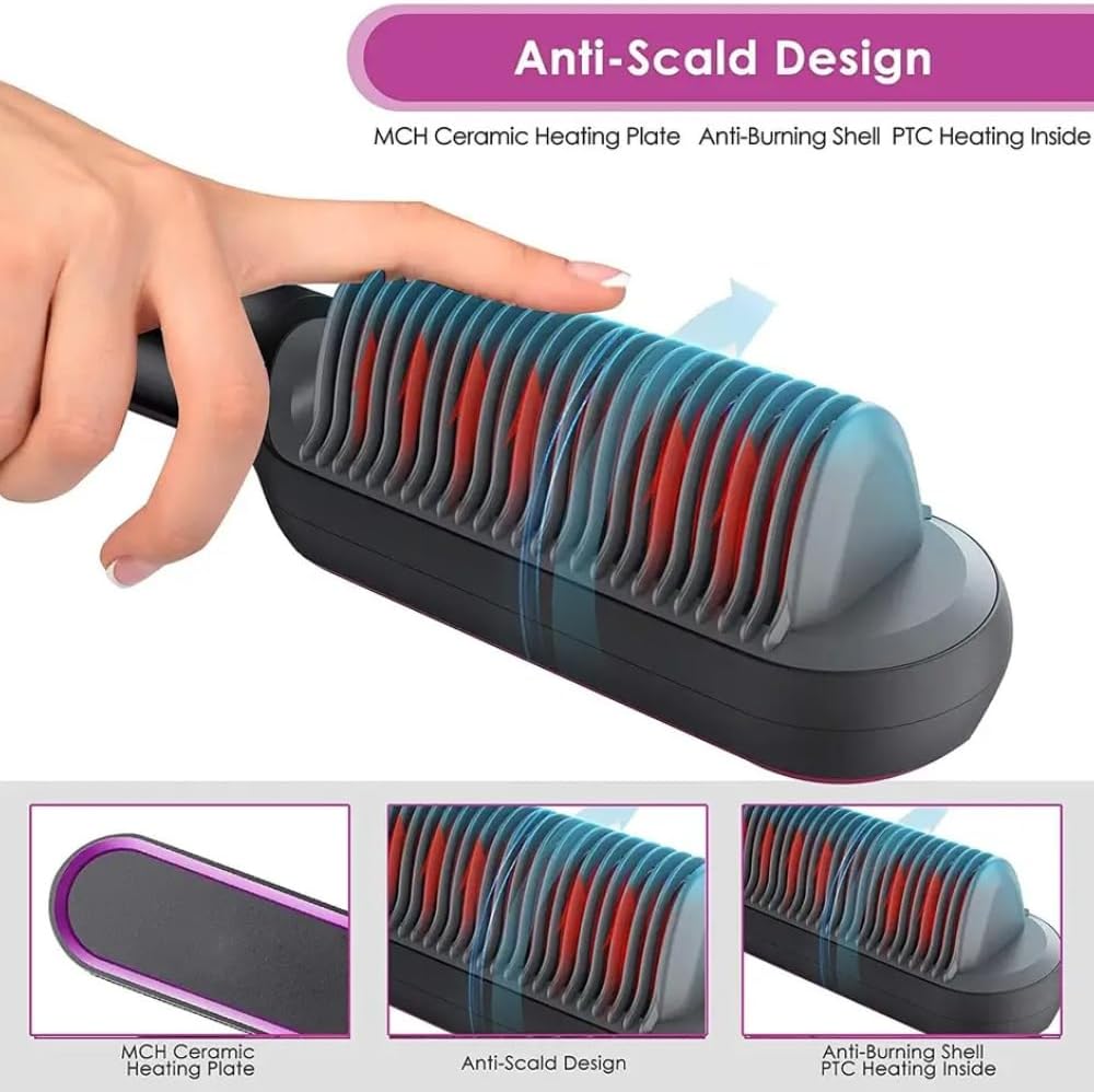 Hair Straightening Comb |  Electric Straightener Brush | Best for Curly Hairs ( Green )