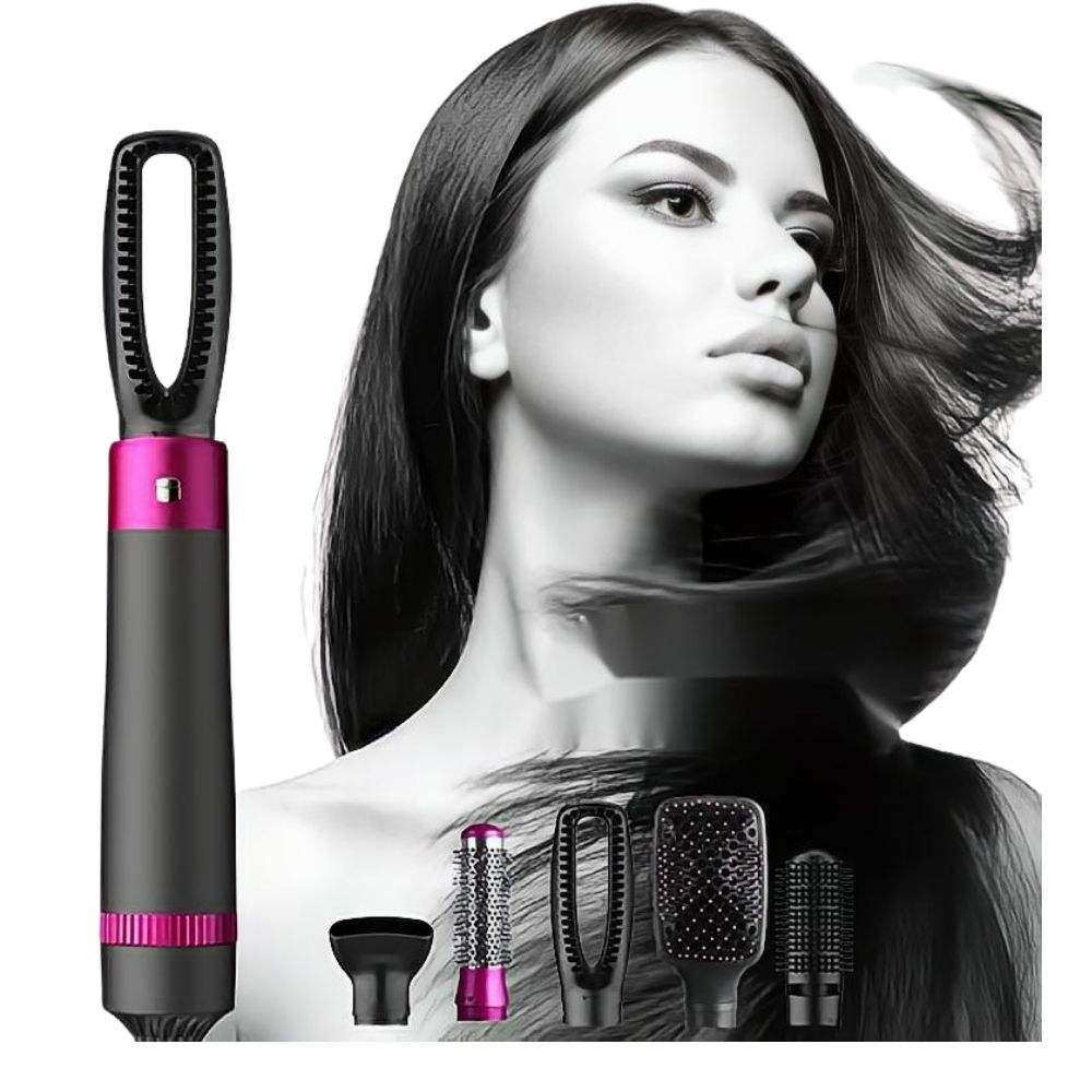 5 in 1 Hair Dryer Brush Set, Detachable Hot Air Styler, Blow Dryer Brush, 3 Heat Settings Auto Curling Wrap Styler, Ionic Hair Styling Tools - Straighten Curl Dry Volumize Smooth (Pink)