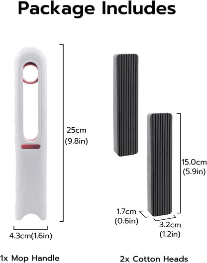 Portable Mini Cleaning Mop, Mini Sponge Mop, Wet and Dry Use Cleaning System, Mini Mop for Bathroom, Kitchen, Desktop, Glass, Living Room, Car (2 Sponge Head + 1 Squeeze Handle)
