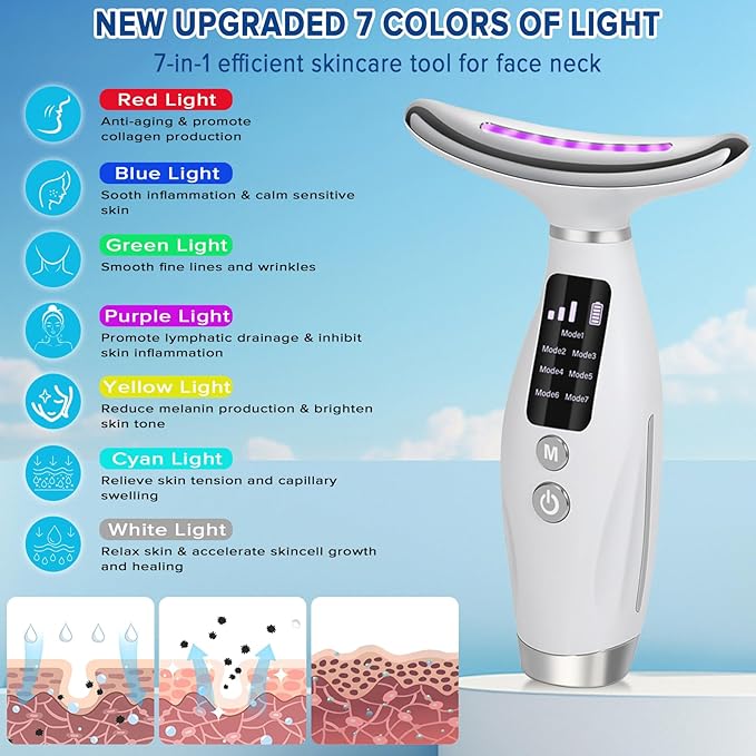Face Massager Lift Device Electric: Facial Massager Lifting Machine Anti-Aging Neck Eye Device - 3 LED 42°C Heating EMS Microcurrent for Skin Firming - Neck Lifting Anti-Wrinkle Care Slimming Face