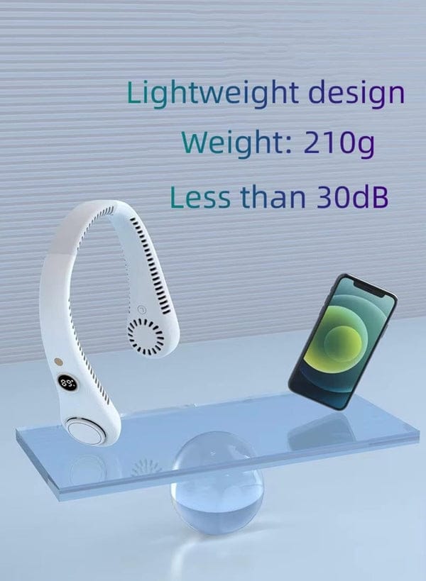 Vaneless Neck Hanging Fan | USB Rechargeable| Quiet & Lightweight for Indoor/Outdoor|Travel, Sports (WHITE)