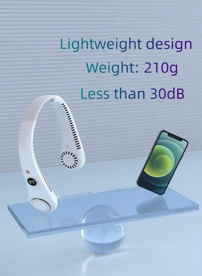 Vaneless Neck Hanging Fan | USB Rechargeable| Quiet & Lightweight for Indoor/Outdoor|Travel, Sports (WHITE)