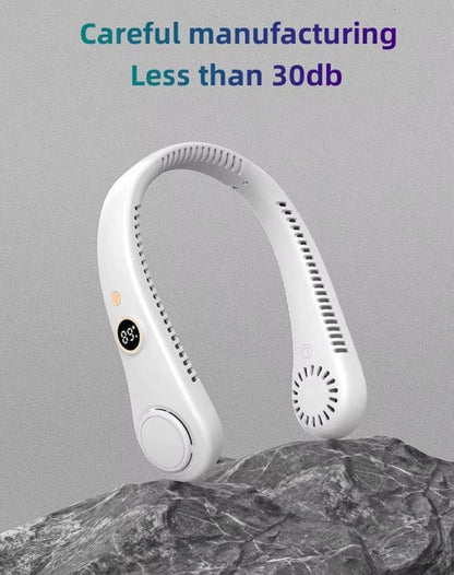 Vaneless Neck Hanging Fan | USB Rechargeable| Quiet & Lightweight for Indoor/Outdoor|Travel, Sports (WHITE)