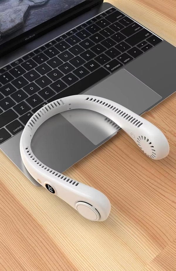 Vaneless Neck Hanging Fan | USB Rechargeable| Quiet & Lightweight for Indoor/Outdoor|Travel, Sports (WHITE)