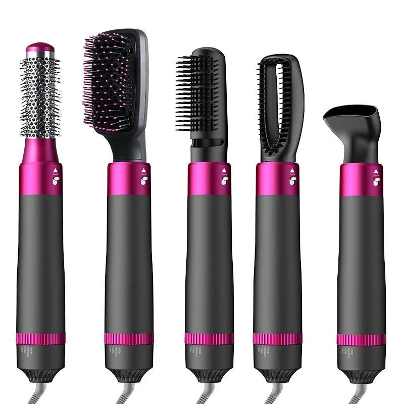 5 in 1 Hair Dryer Brush Set, Detachable Hot Air Styler, Blow Dryer Brush, 3 Heat Settings Auto Curling Wrap Styler, Ionic Hair Styling Tools - Straighten Curl Dry Volumize Smooth (Pink)