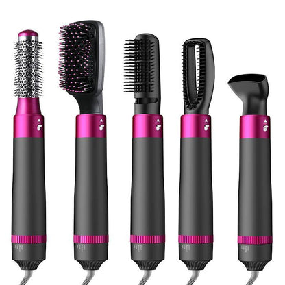 5 in 1 Hair Dryer Brush Set, Detachable Hot Air Styler, Blow Dryer Brush, 3 Heat Settings Auto Curling Wrap Styler, Ionic Hair Styling Tools - Straighten Curl Dry Volumize Smooth (Pink)