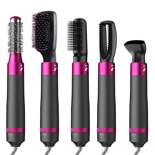 5 in 1 Hair Dryer Brush Set, Detachable Hot Air Styler, Blow Dryer Brush, 3 Heat Settings Auto Curling Wrap Styler, Ionic Hair Styling Tools - Straighten Curl Dry Volumize Smooth (Pink)